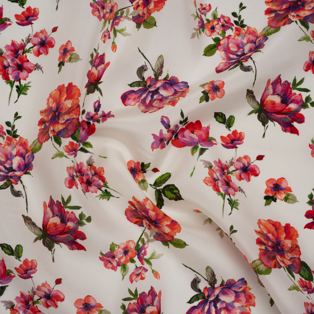 China Silk/Silk Habotai Print Made in Italy - Pink, Ultramarine and Ivory Scattered Flowers - Deadstock China Silk/Silk Habotai Print Made in Italy - Pink, Ultramarine and Ivory Scattered Flowers - Deadstock