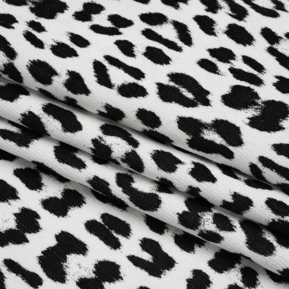 Stretch Cotton Corduroy Print Made in Italy - Black and White Cheetah Spots - Deadstock Stretch Cotton Corduroy Print Made in Italy - Black and White Cheetah Spots - Deadstock