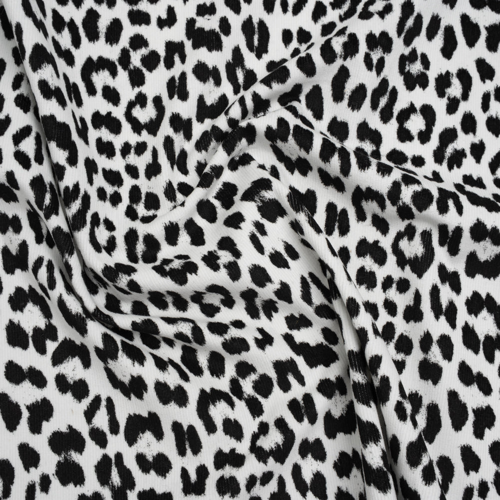 Stretch Cotton Corduroy Print Made in Italy - Black and White Cheetah Spots - Deadstock Stretch Cotton Corduroy Print Made in Italy - Black and White Cheetah Spots - Deadstock