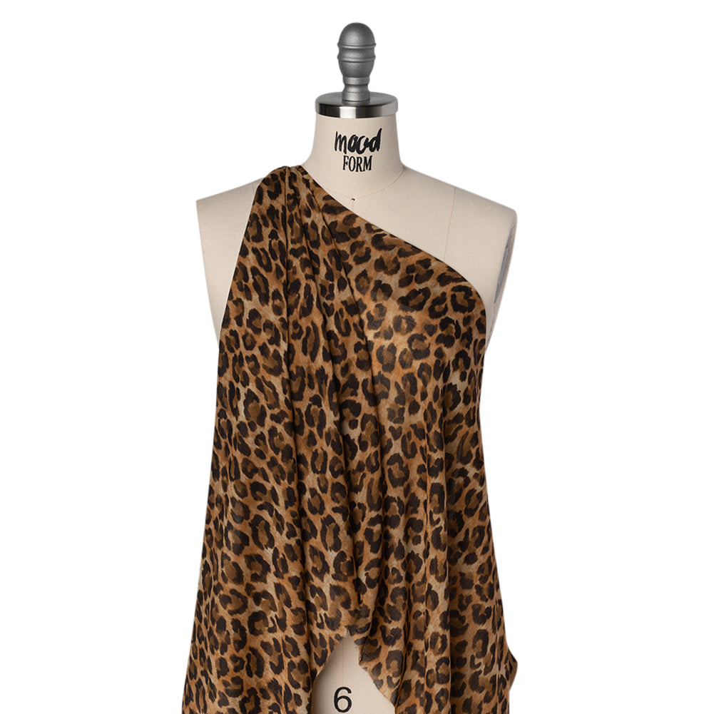 Cotton Voile Print Made in Italy - Tan and Brown Cheetah Spots - Deadstock Cotton Voile Print Made in Italy - Tan and Brown Cheetah Spots - Deadstock