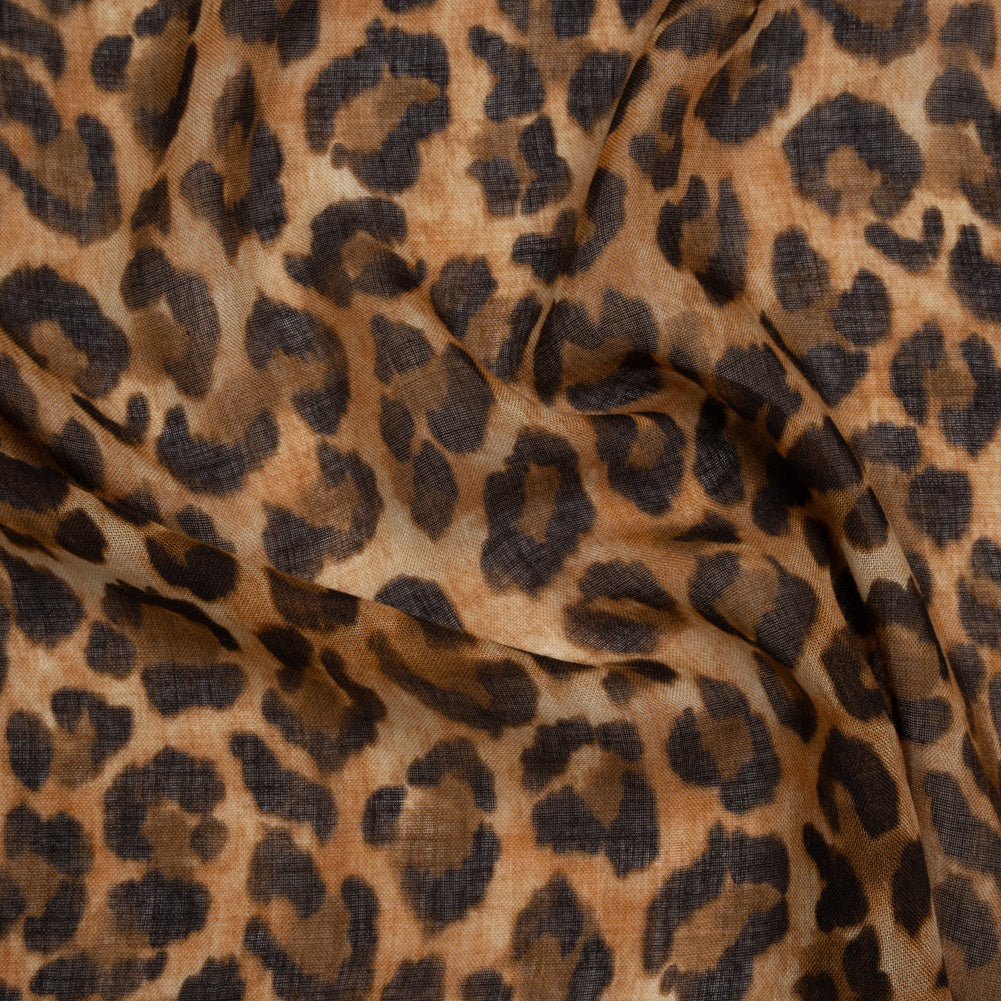 Cotton Voile Print Made in Italy - Tan and Brown Cheetah Spots - Deadstock Cotton Voile Print Made in Italy - Tan and Brown Cheetah Spots - Deadstock