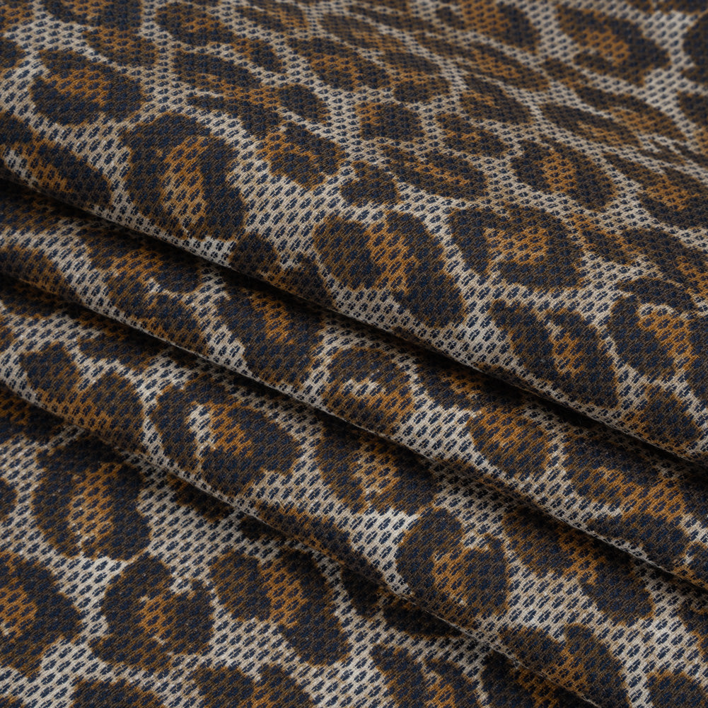 Cotton Birdseye Pique Print Made in Italy - Brown, Tan and Navy Cheetah Spots - Deadstock - Folded Cotton Birdseye Pique Print Made in Italy - Brown, Tan and Navy Cheetah Spots - Deadstock - Folded