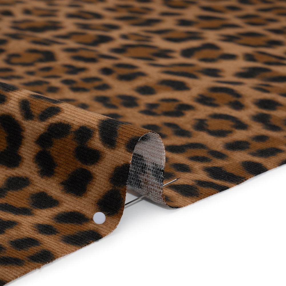 Cotton Corduroy Print Made in Italy - Tan, Brown and Black Cheetah - Deadstock Detail Cotton Corduroy Print Made in Italy - Tan, Brown and Black Cheetah - Deadstock Detail