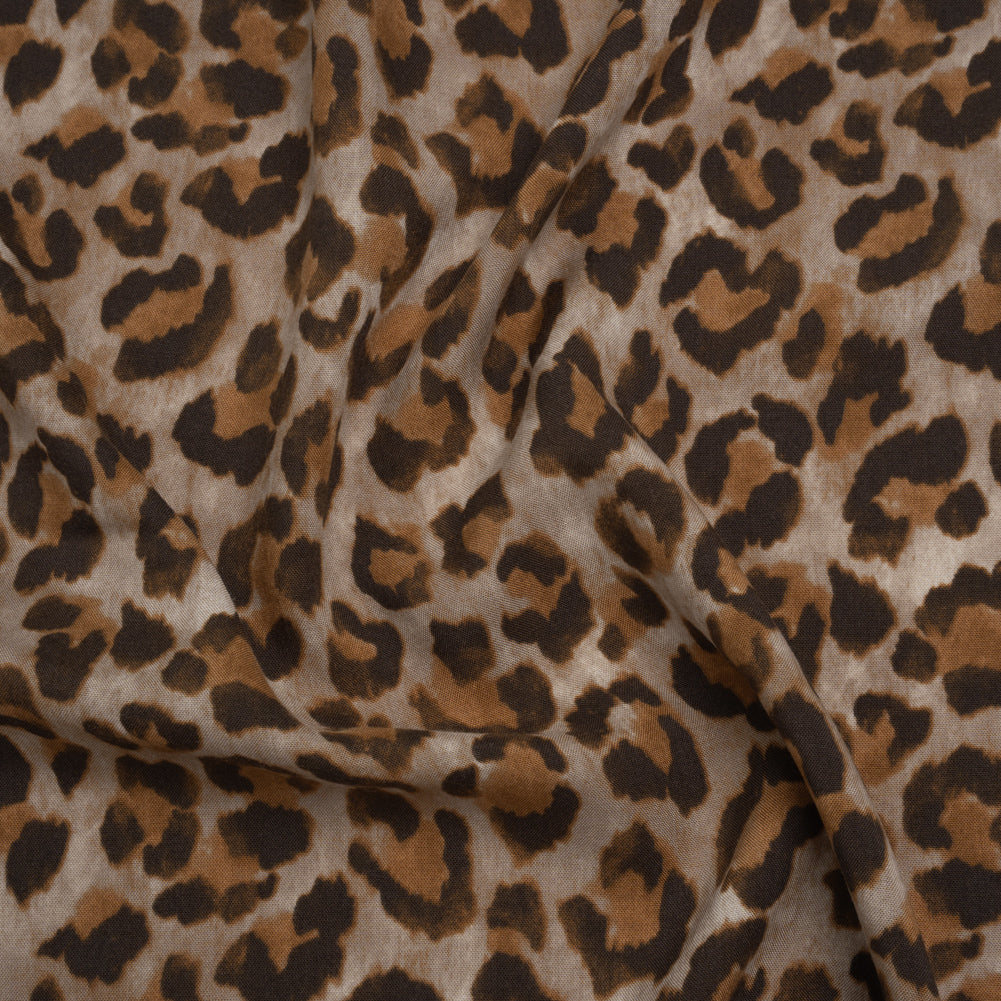 Rayon Woven Print Made in Italy - Greige, Tan and Dark Brown Cheetah Spots - Deadstock Rayon Woven Print Made in Italy - Greige, Tan and Dark Brown Cheetah Spots - Deadstock