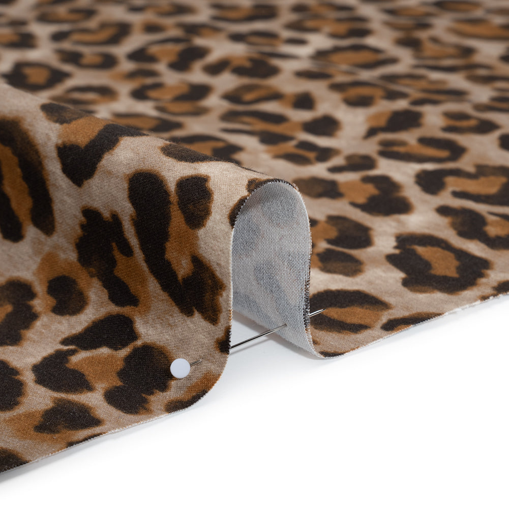 Stretch Brushed Cotton Twill Print Made in Italy - Greige, Tan and Dark Brown Cheetah Spots - Deadstock Stretch Brushed Cotton Twill Print Made in Italy - Greige, Tan and Dark Brown Cheetah Spots - Deadstock