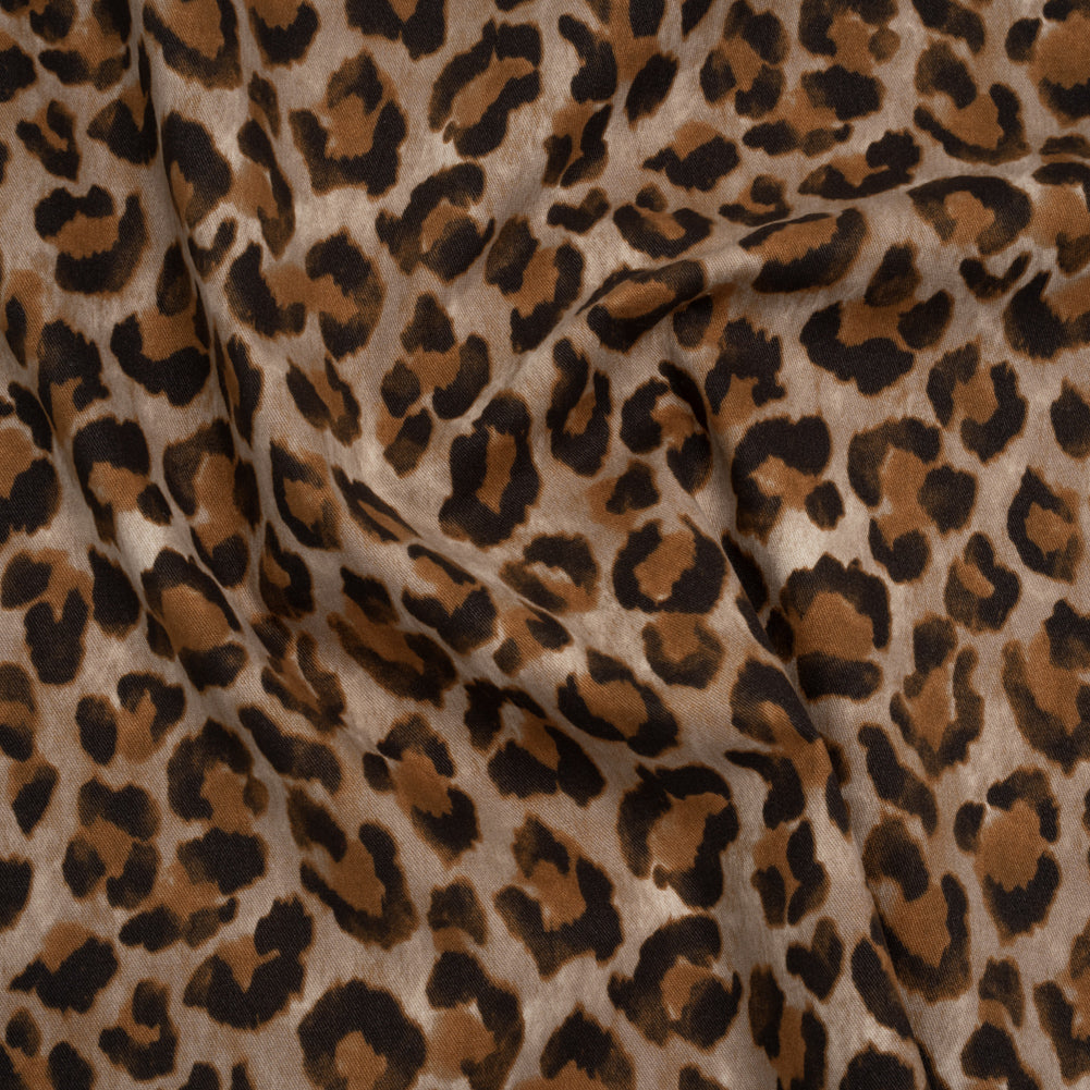 Stretch Brushed Cotton Twill Print Made in Italy - Greige, Tan and Dark Brown Cheetah Spots - Deadstock Stretch Brushed Cotton Twill Print Made in Italy - Greige, Tan and Dark Brown Cheetah Spots - Deadstock