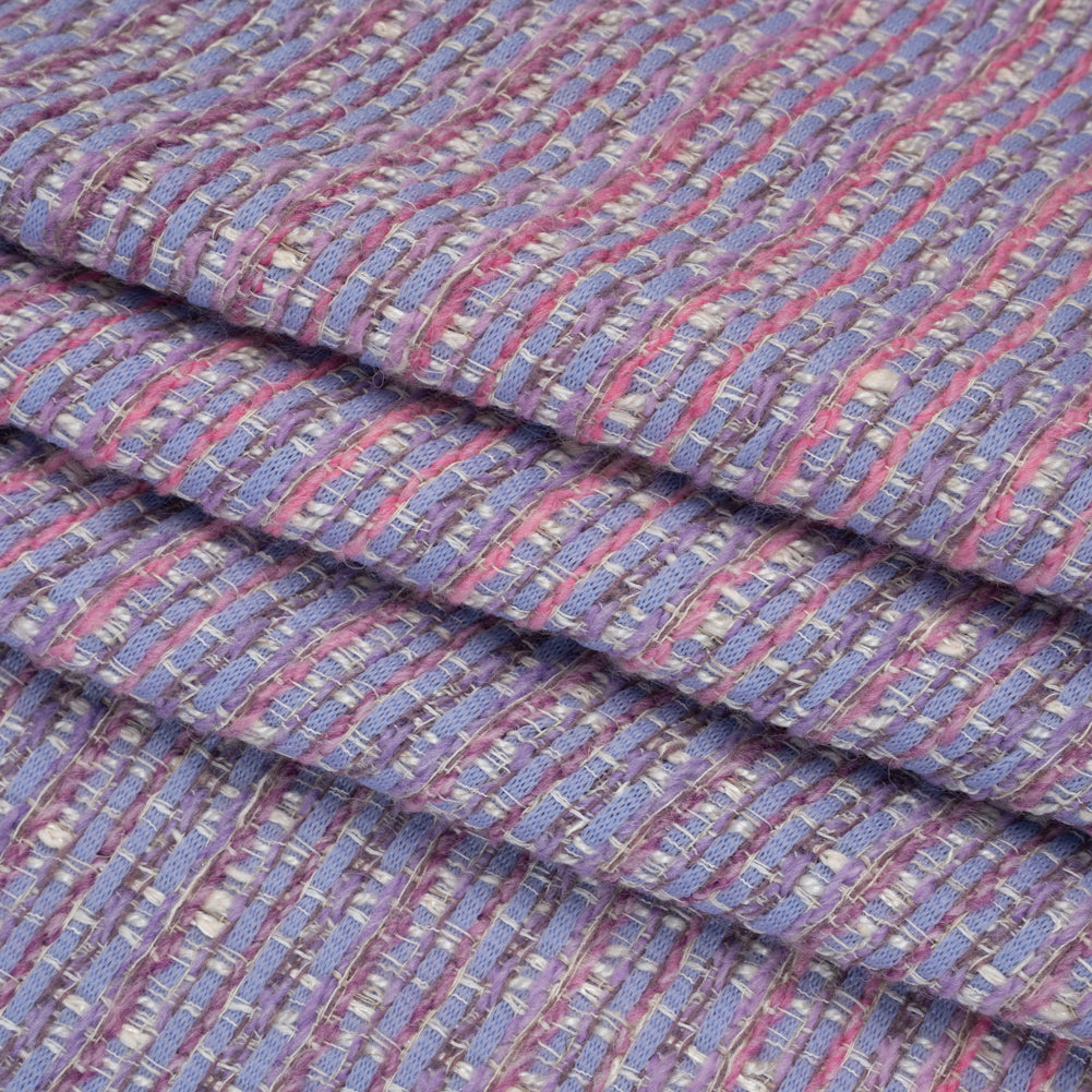 Wool Blend Tweed Woven Made in Italy - Lavender, Baby Blue and Orchid Pink Stripes - Deadstock Folded Wool Blend Tweed Woven Made in Italy - Lavender, Baby Blue and Orchid Pink Stripes - Deadstock Folded