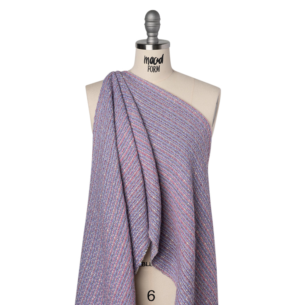 Wool Blend Tweed Woven Made in Italy - Lavender, Baby Blue and Orchid Pink Stripes - Deadstock Drape Wool Blend Tweed Woven Made in Italy - Lavender, Baby Blue and Orchid Pink Stripes - Deadstock Drape