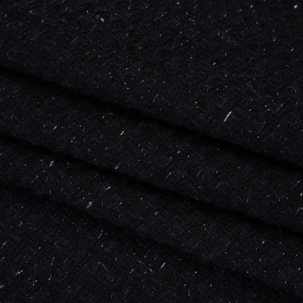 Metallic Wool Blend Tweed Made in Italy - Navy Blue and Black Heathered Metallic Wool Blend Tweed Made in Italy - Navy Blue and Black Heathered