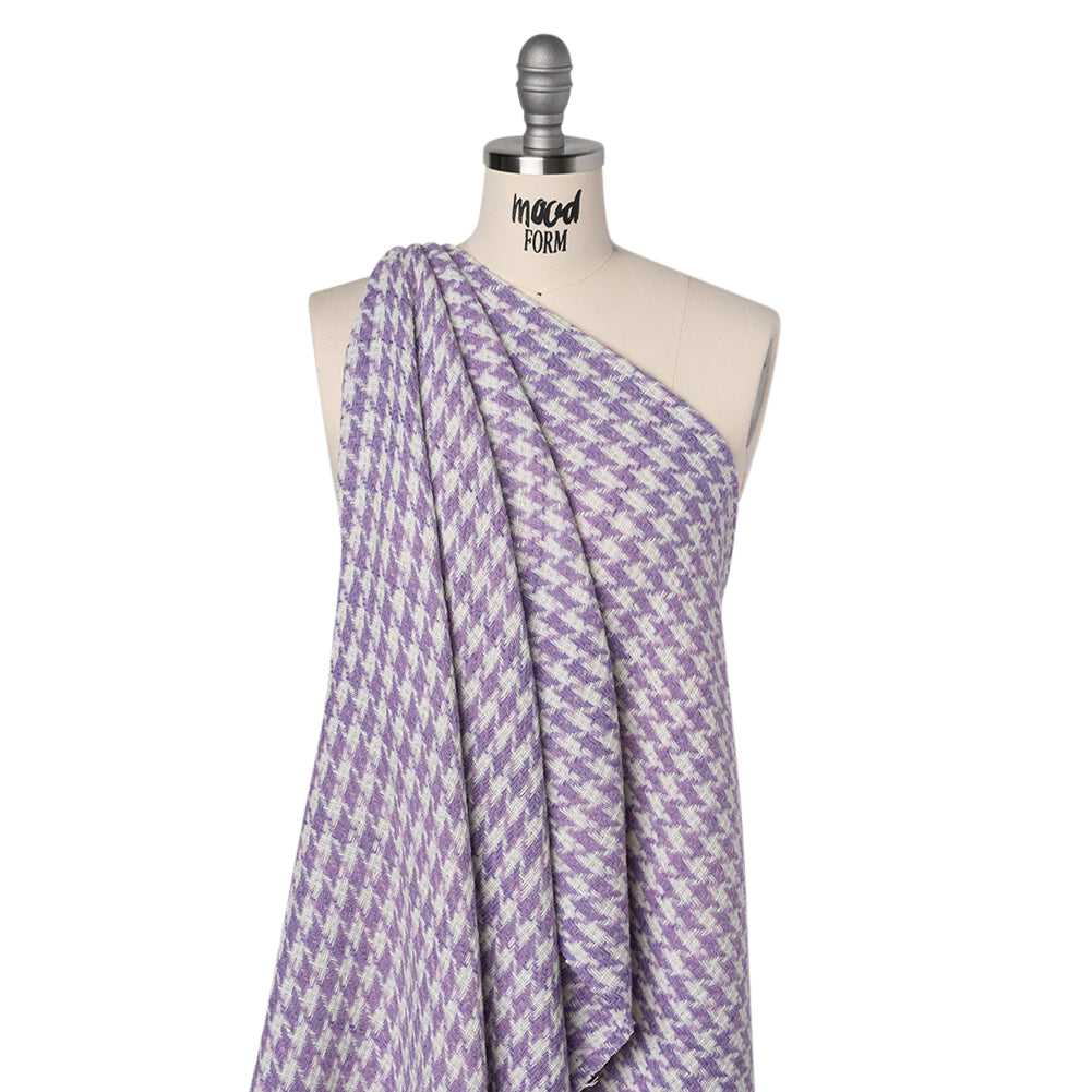 Metallic Wool Blend Tweed Twill Made in Italy - Silver, Light Purple and White Houndstooth - Deadstock Drape Metallic Wool Blend Tweed Twill Made in Italy - Silver, Light Purple and White Houndstooth - Deadstock Drape