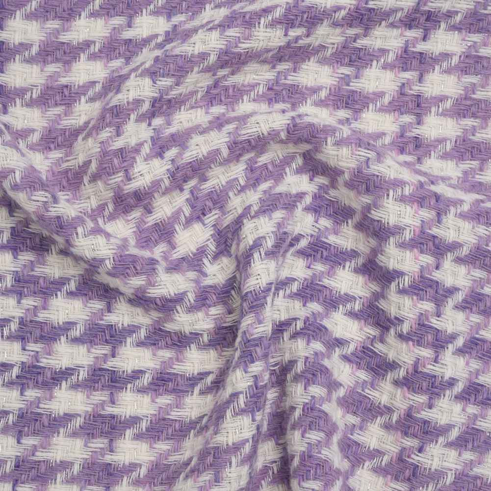 Metallic Wool Blend Tweed Twill Made in Italy - Silver, Light Purple and White Houndstooth - Deadstock Metallic Wool Blend Tweed Twill Made in Italy - Silver, Light Purple and White Houndstooth - Deadstock