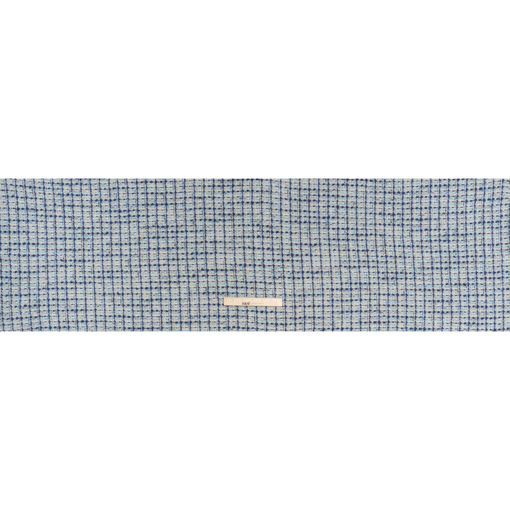 Metallic Wool Blend Boucle Tweed Made in Italy - White, Sky Blue and Cobalt Checks Metallic Wool Blend Boucle Tweed Made in Italy - White, Sky Blue and Cobalt Checks