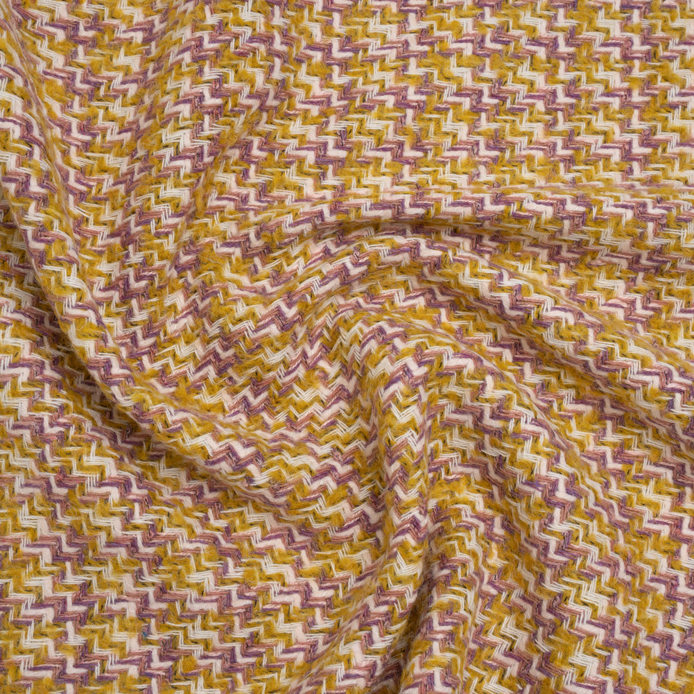 Wool Blend Tweed Twill Made in Italy - Mustard Yellow, White and Light Purple Wool Blend Tweed Twill Made in Italy - Mustard Yellow, White and Light Purple