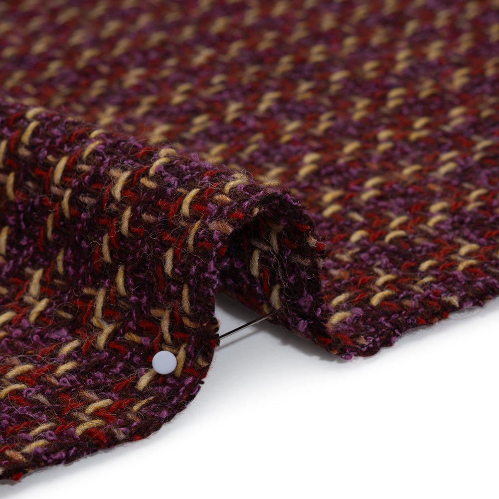 Wool Blend Tweed Twill Made in Italy - Purple, Red and Tan Checks Wool Blend Tweed Twill Made in Italy - Purple, Red and Tan Checks