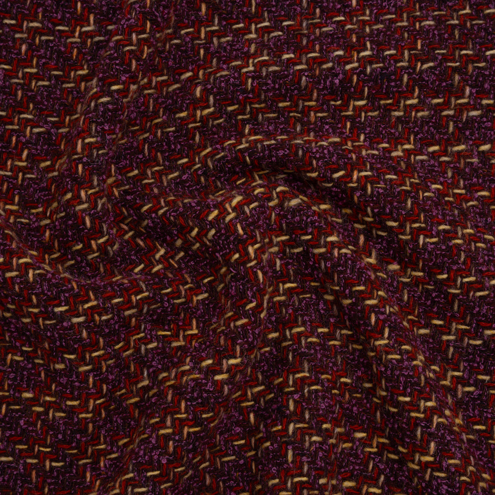 Wool Blend Tweed Twill Made in Italy - Purple, Red and Tan Checks Wool Blend Tweed Twill Made in Italy - Purple, Red and Tan Checks