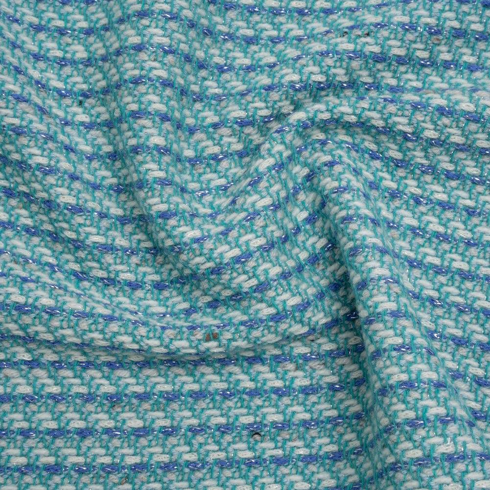 Metallic Wool Blend Tweed Made in Italy - Aqua, Blue and White Metallic Wool Blend Tweed Made in Italy - Aqua, Blue and White