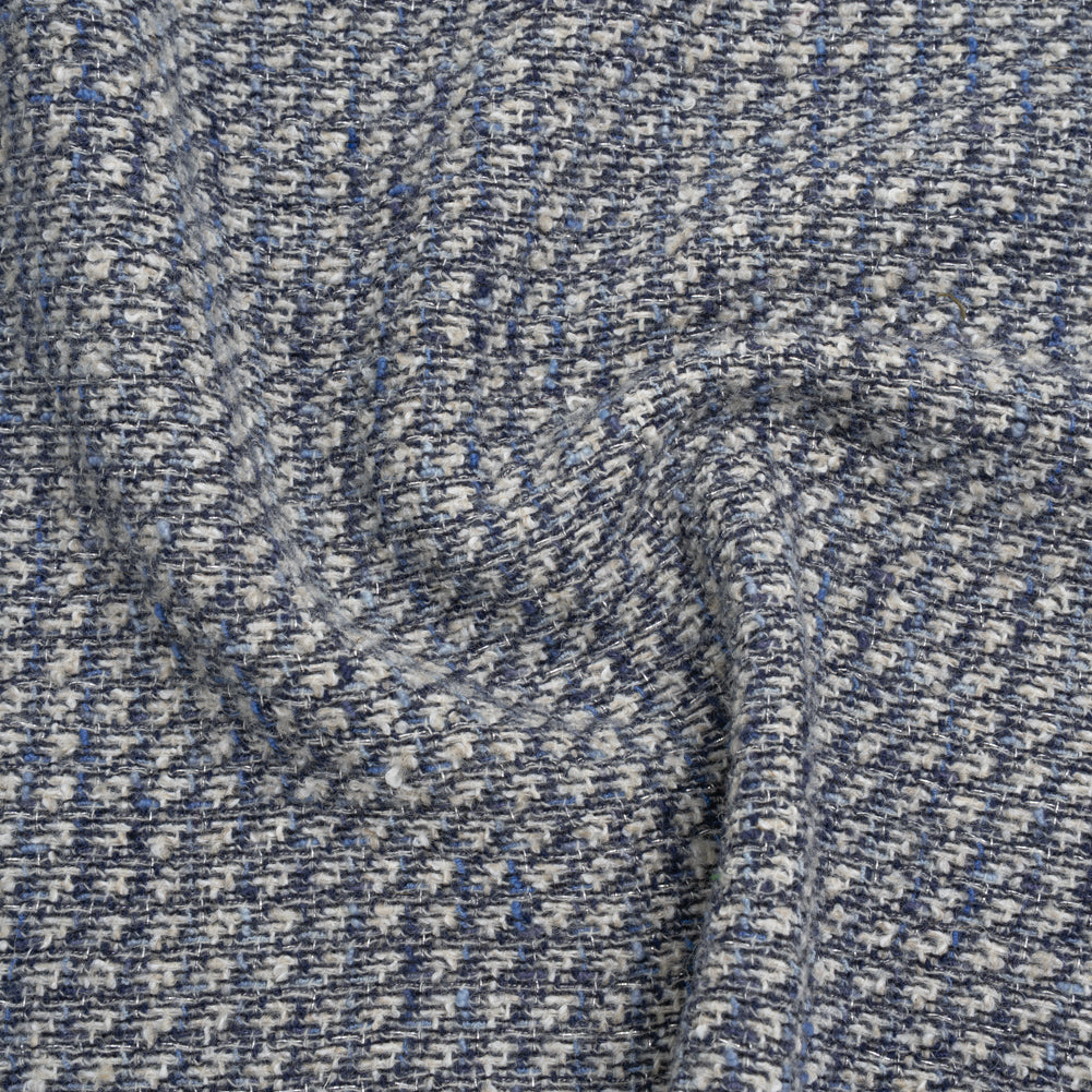Metallic Wool Blend Tweed Boucle Made in Italy - Blue, Gray and Silver Metallic Wool Blend Tweed Boucle Made in Italy - Blue, Gray and Silver