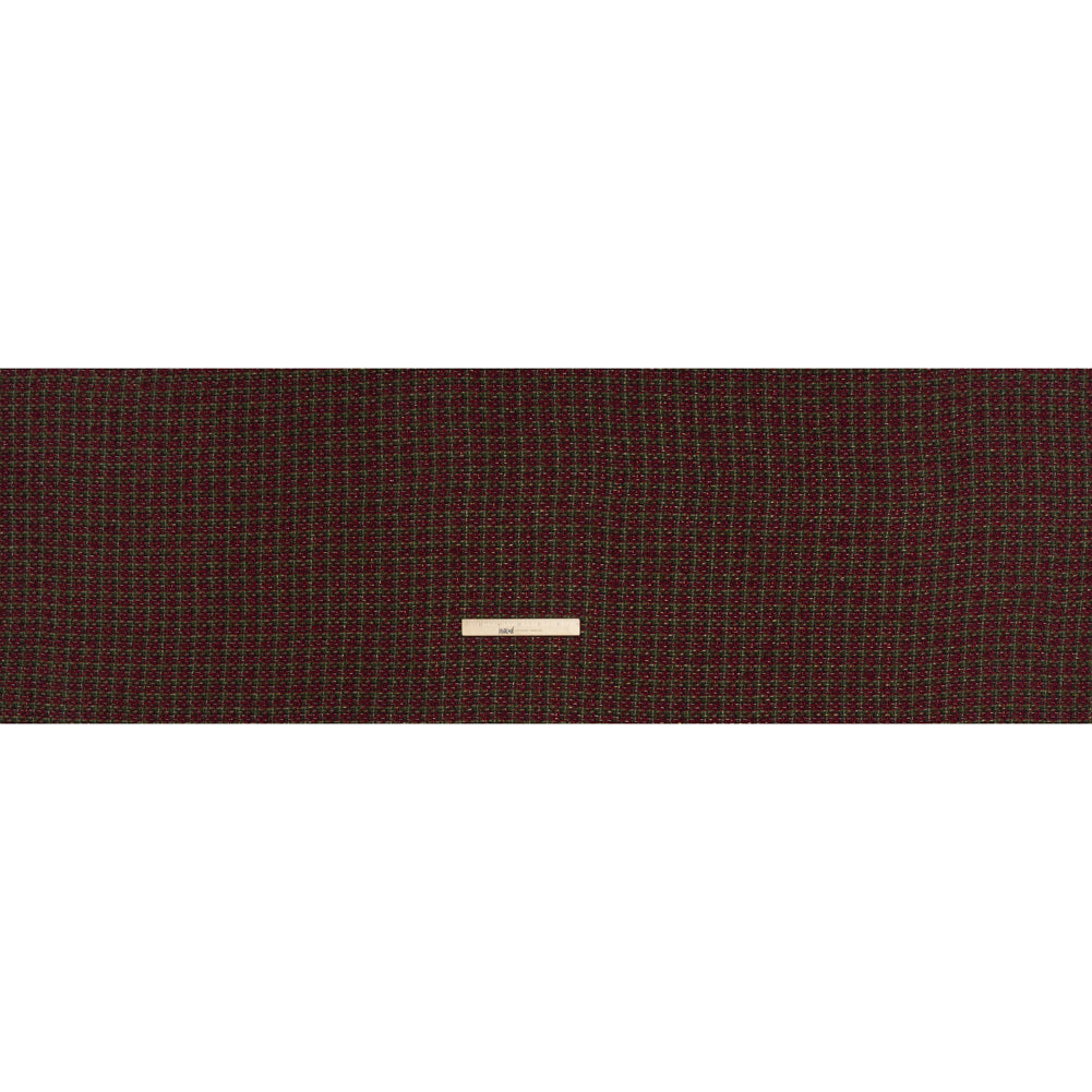 Metallic Wool Blend Tweed Twill Made in Italy - Olive Green, Dark Red and Gold Checks Metallic Wool Blend Tweed Twill Made in Italy - Olive Green, Dark Red and Gold Checks