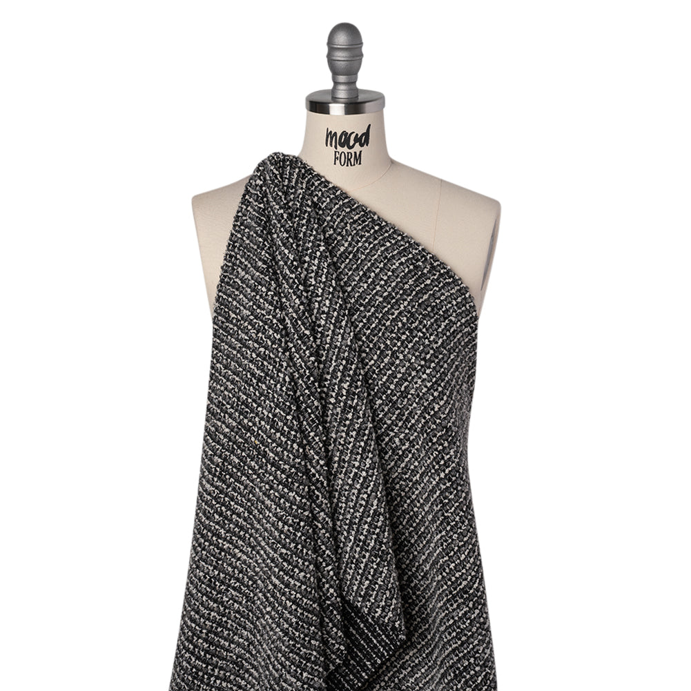 Metallic Wool Blend Boucle Coating Made in Italy - Gray, White and Silver Tweedy Stripes Metallic Wool Blend Boucle Coating Made in Italy - Gray, White and Silver Tweedy Stripes