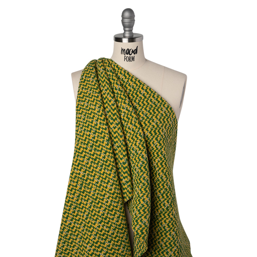 Wool Blend Tweed Twill Made in Italy - Green, Yellow and White Diagonal Stripes and Subtle Checks - Deadstock Drape Wool Blend Tweed Twill Made in Italy - Green, Yellow and White Diagonal Stripes and Subtle Checks - Deadstock Drape