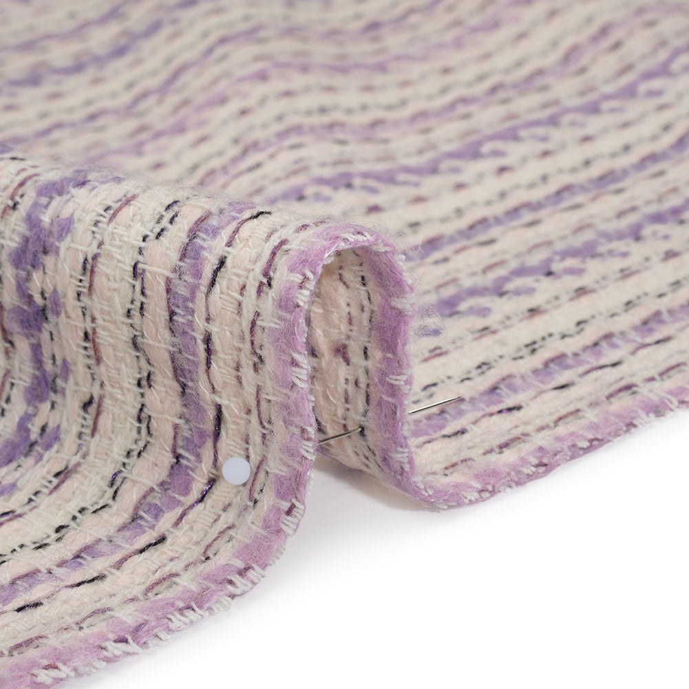 Wool Blend Tweed Made in Italy - Cream, Pale Pink and Lavender Stripes Wool Blend Tweed Made in Italy - Cream, Pale Pink and Lavender Stripes