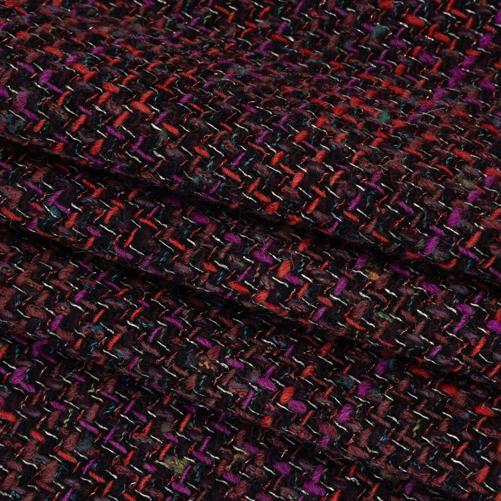 Metallic Wool Blend Tweed Made in Italy - Black, Red and Purple Striated Metallic Wool Blend Tweed Made in Italy - Black, Red and Purple Striated
