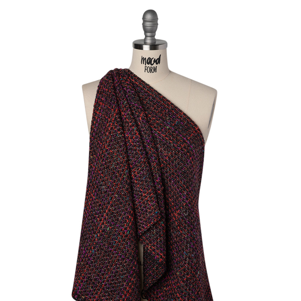 Metallic Wool Blend Tweed Made in Italy - Black, Red and Purple Striated Metallic Wool Blend Tweed Made in Italy - Black, Red and Purple Striated