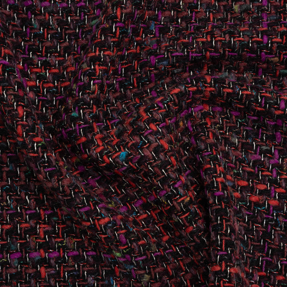 Metallic Wool Blend Tweed Made in Italy - Black, Red and Purple Striated Metallic Wool Blend Tweed Made in Italy - Black, Red and Purple Striated
