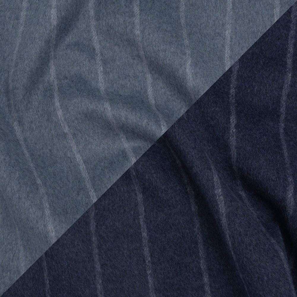 Brushed Wool Double Cloth Coating - Light Blue and Navy Chalk Stripes - Deadstock Brushed Wool Double Cloth Coating - Light Blue and Navy Chalk Stripes - Deadstock