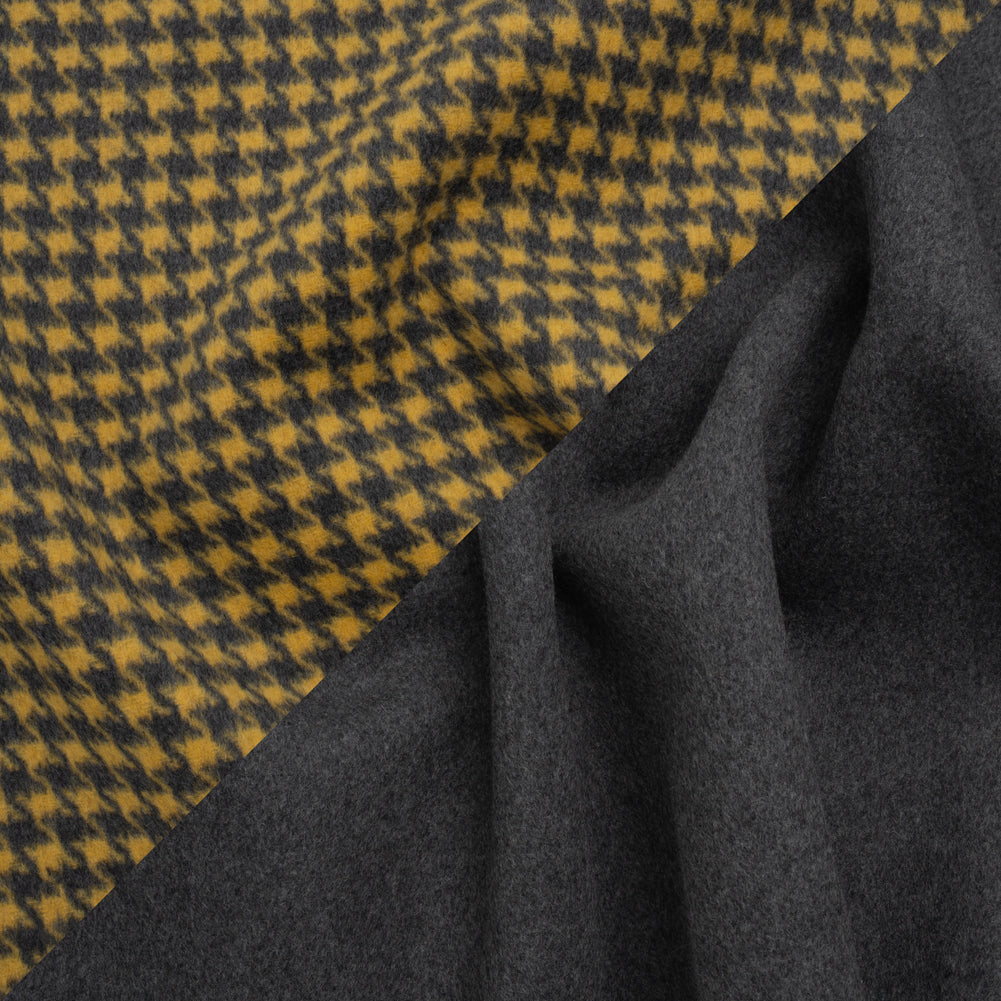 Brushed Wool Double Cloth Coating - Yellow and Gray Houndstooth and Charcoal Heathered - Deadstock Brushed Wool Double Cloth Coating - Yellow and Gray Houndstooth and Charcoal Heathered - Deadstock