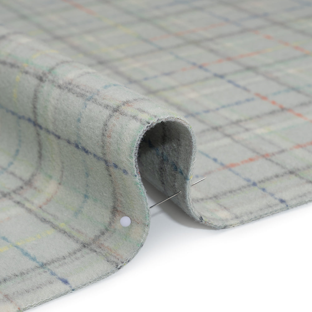 Brushed Wool Double Cloth Coating - Mint, Charcoal and Blue Plaid - Deadstock - Detail Brushed Wool Double Cloth Coating - Mint, Charcoal and Blue Plaid - Deadstock - Detail