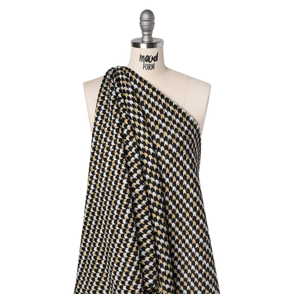 Metallic Wool and Acrylic Tweed Twill - Black, Gold and White Geometric - Deadstock Metallic Wool and Acrylic Tweed Twill - Black, Gold and White Geometric - Deadstock