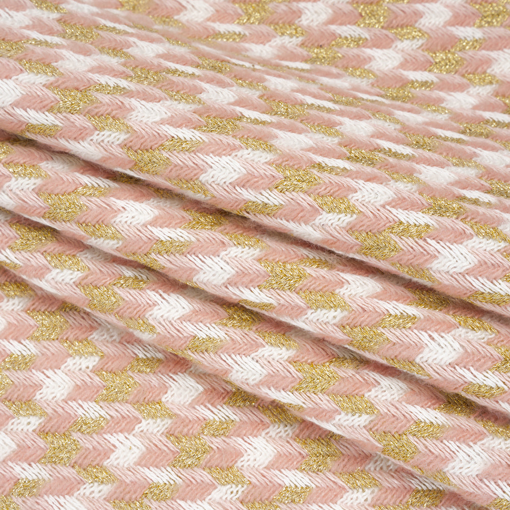 Metallic Wool and Acrylic Tweed Twill - Pink, Gold and White Geometric - Deadstock Folded Metallic Wool and Acrylic Tweed Twill - Pink, Gold and White Geometric - Deadstock Folded