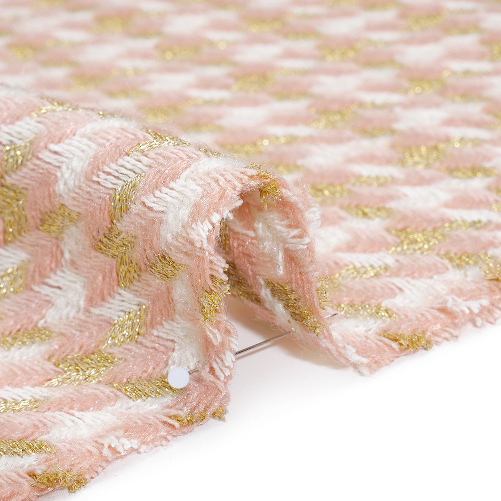Metallic Wool and Acrylic Tweed Twill - Pink, Gold and White Geometric - Deadstock Detail Metallic Wool and Acrylic Tweed Twill - Pink, Gold and White Geometric - Deadstock Detail