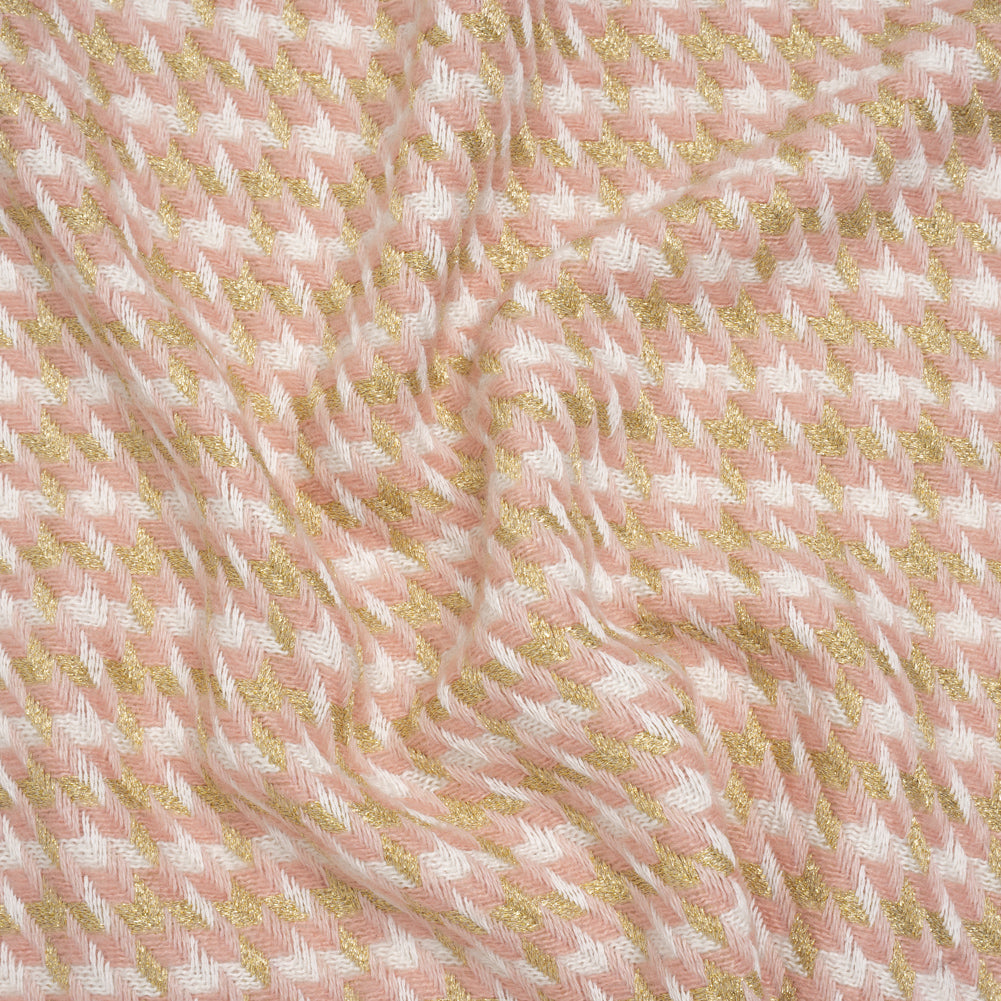 Metallic Wool and Acrylic Tweed Twill - Pink, Gold and White Geometric - Deadstock Metallic Wool and Acrylic Tweed Twill - Pink, Gold and White Geometric - Deadstock