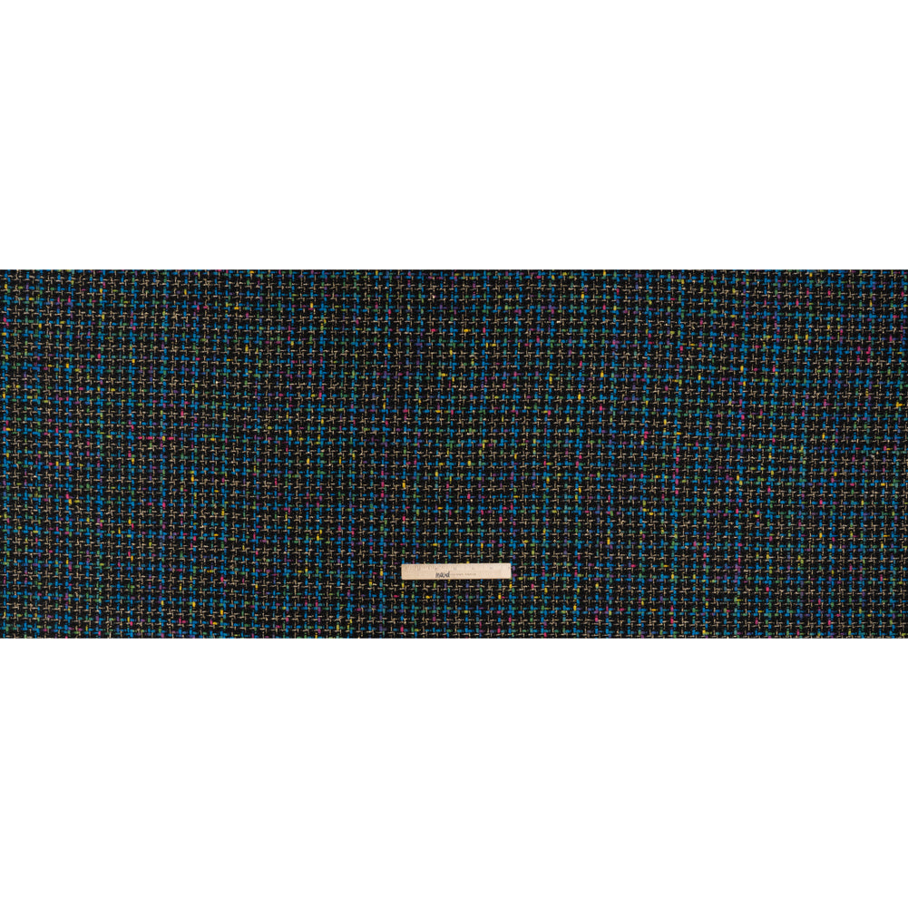 Metallic Acrylic and Wool Tweed - Black, Turquoise Blue and Gold - Deadstock - Full Metallic Acrylic and Wool Tweed - Black, Turquoise Blue and Gold - Deadstock - Full