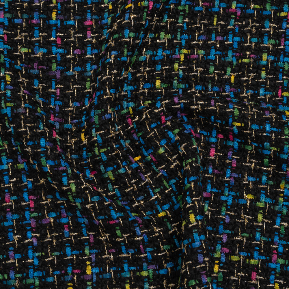 Metallic Acrylic and Wool Tweed - Black, Turquoise Blue and Gold - Deadstock Metallic Acrylic and Wool Tweed - Black, Turquoise Blue and Gold - Deadstock