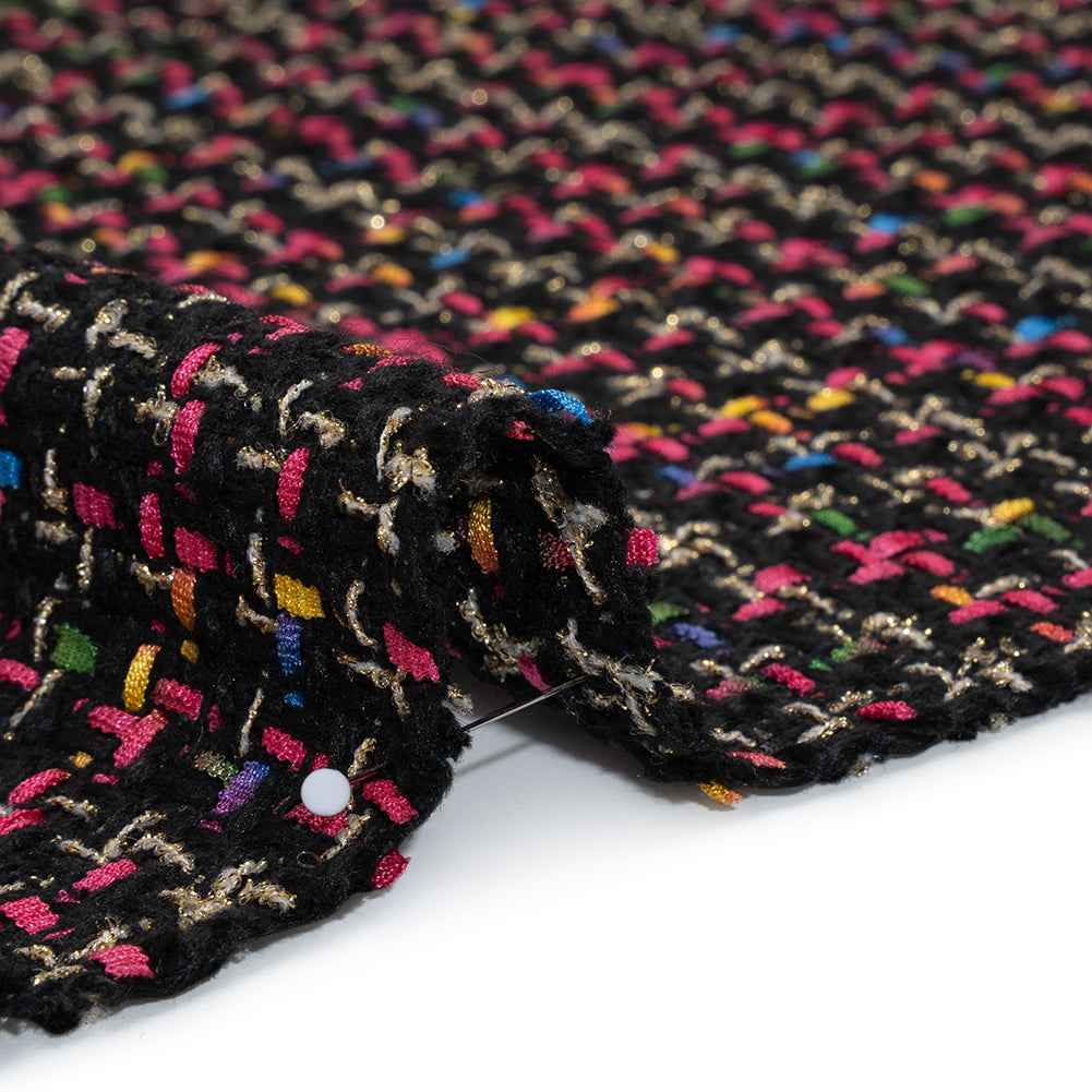 Metallic Acrylic and Wool Tweed - Black, Hot Pink and Gold - Deadstock Metallic Acrylic and Wool Tweed - Black, Hot Pink and Gold - Deadstock
