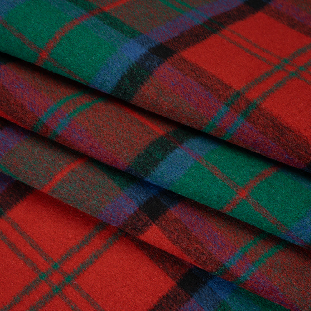 Brushed Wool Double Cloth Coating - Red, Green and Black Plaid - Deadstock Brushed Wool Double Cloth Coating - Red, Green and Black Plaid - Deadstock