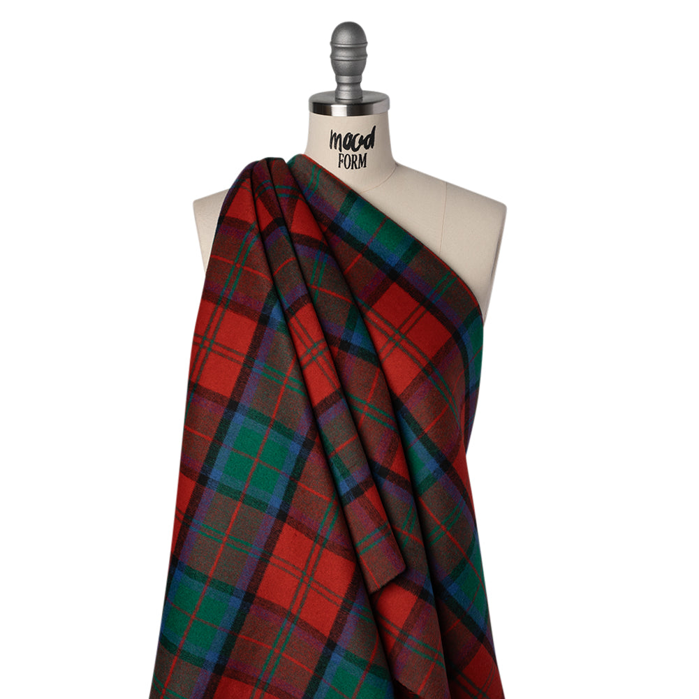 Brushed Wool Double Cloth Coating - Red, Green and Black Plaid - Deadstock Brushed Wool Double Cloth Coating - Red, Green and Black Plaid - Deadstock