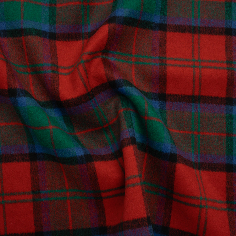 Brushed Wool Double Cloth Coating - Red, Green and Black Plaid - Deadstock Brushed Wool Double Cloth Coating - Red, Green and Black Plaid - Deadstock