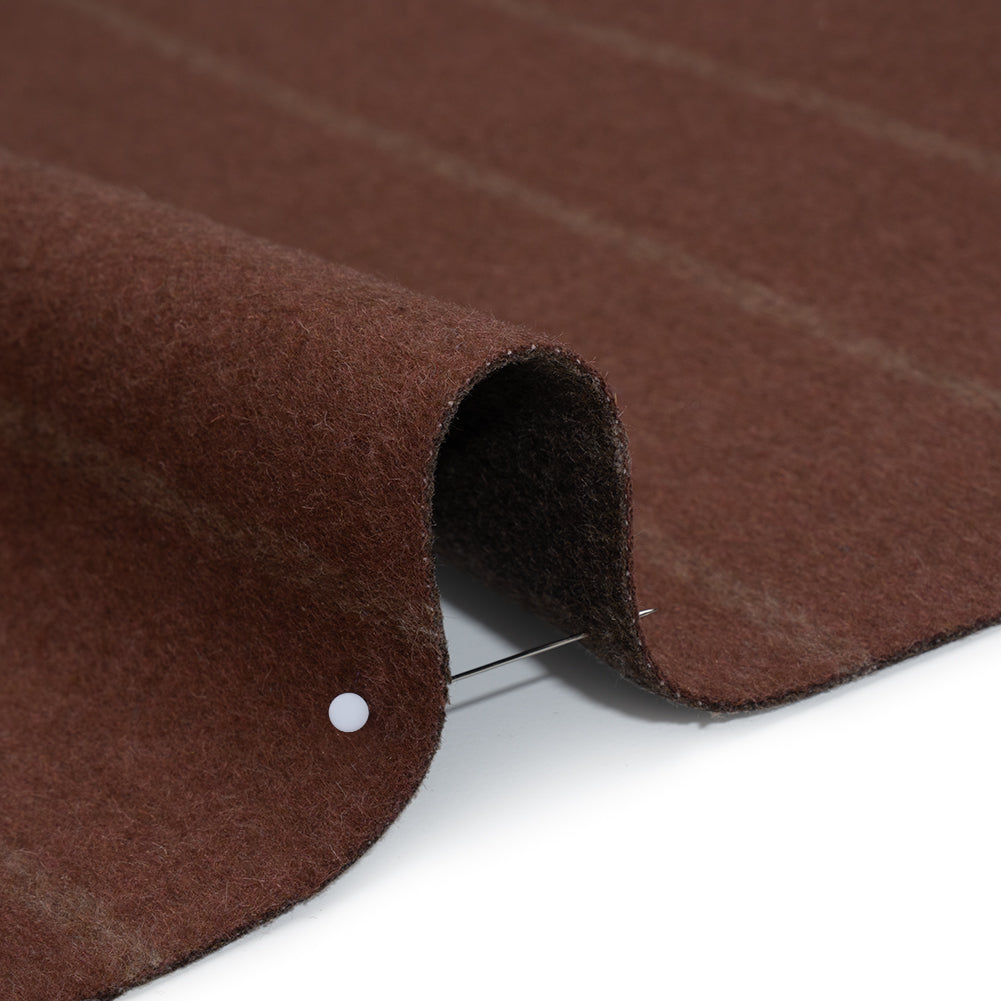 Brushed Wool Double Cloth Coating - Burgundy and Dark Brown Chalk Stripes - Deadstock - Detail Brushed Wool Double Cloth Coating - Burgundy and Dark Brown Chalk Stripes - Deadstock - Detail