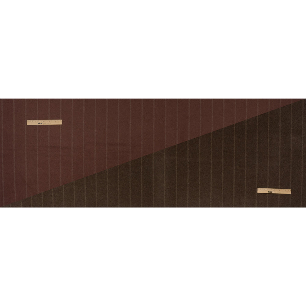 Brushed Wool Double Cloth Coating - Burgundy and Dark Brown Chalk Stripes - Deadstock - Full Brushed Wool Double Cloth Coating - Burgundy and Dark Brown Chalk Stripes - Deadstock - Full