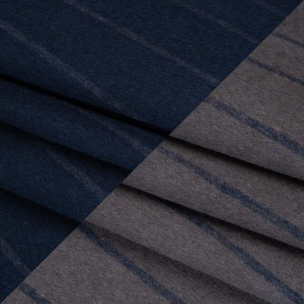 Brushed Wool Double Cloth Coating - Navy Blue and Gray Chalk Stripes - Deadstock Brushed Wool Double Cloth Coating - Navy Blue and Gray Chalk Stripes - Deadstock