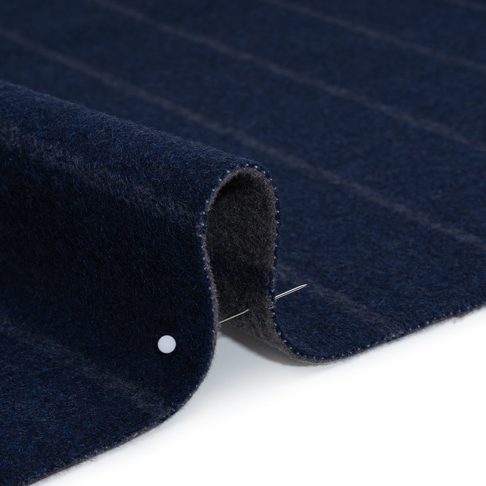Brushed Wool Double Cloth Coating - Navy Blue and Gray Chalk Stripes - Deadstock Brushed Wool Double Cloth Coating - Navy Blue and Gray Chalk Stripes - Deadstock