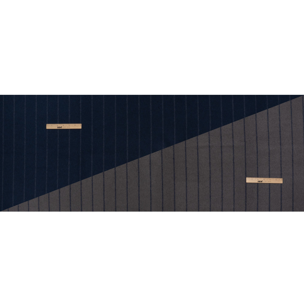 Brushed Wool Double Cloth Coating - Navy Blue and Gray Chalk Stripes - Deadstock Brushed Wool Double Cloth Coating - Navy Blue and Gray Chalk Stripes - Deadstock
