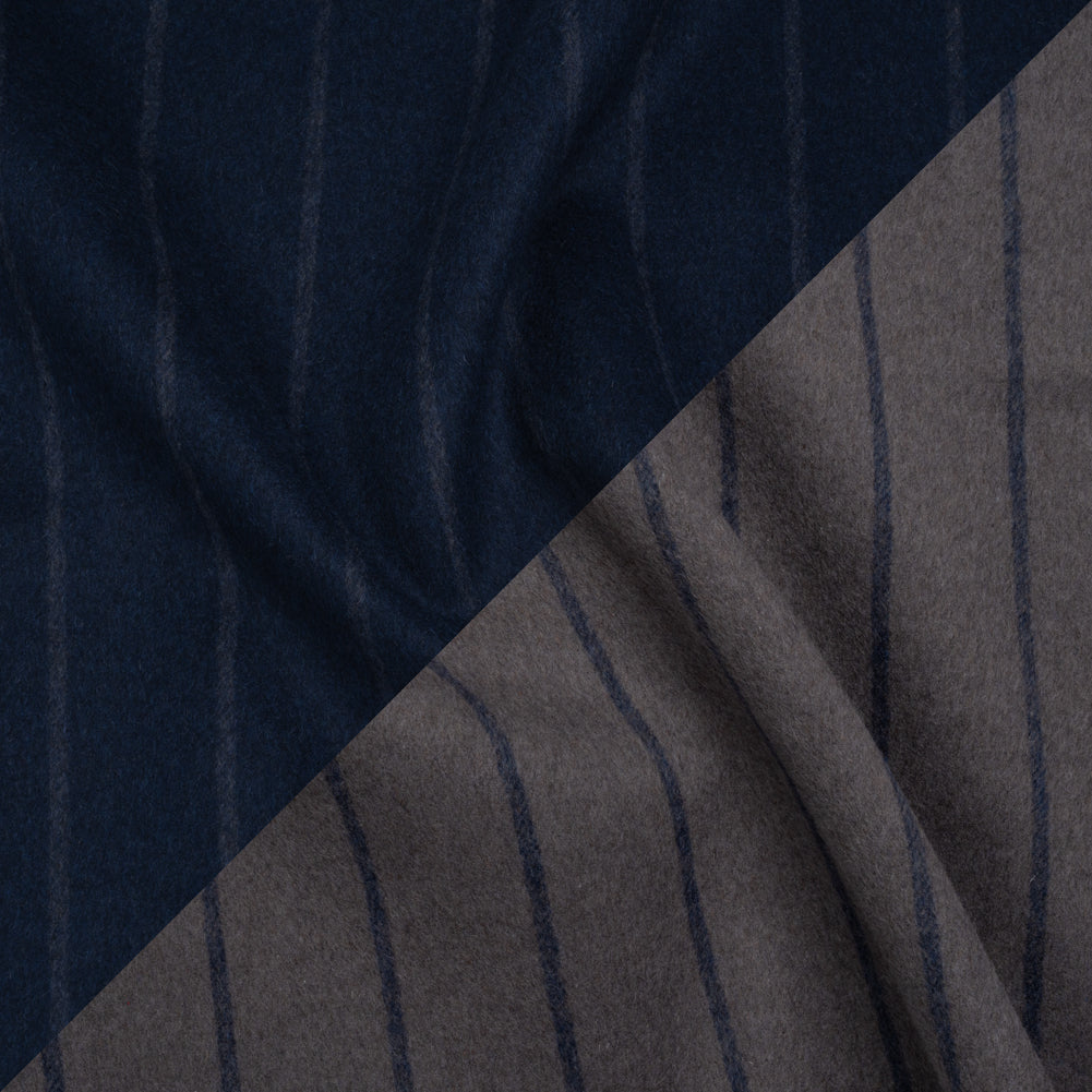 Brushed Wool Double Cloth Coating - Navy Blue and Gray Chalk Stripes - Deadstock Brushed Wool Double Cloth Coating - Navy Blue and Gray Chalk Stripes - Deadstock