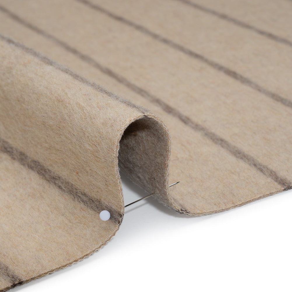 Brushed Wool Double Cloth Coating - Beige and Taupe Chalk Stripes - Deadstock Brushed Wool Double Cloth Coating - Beige and Taupe Chalk Stripes - Deadstock