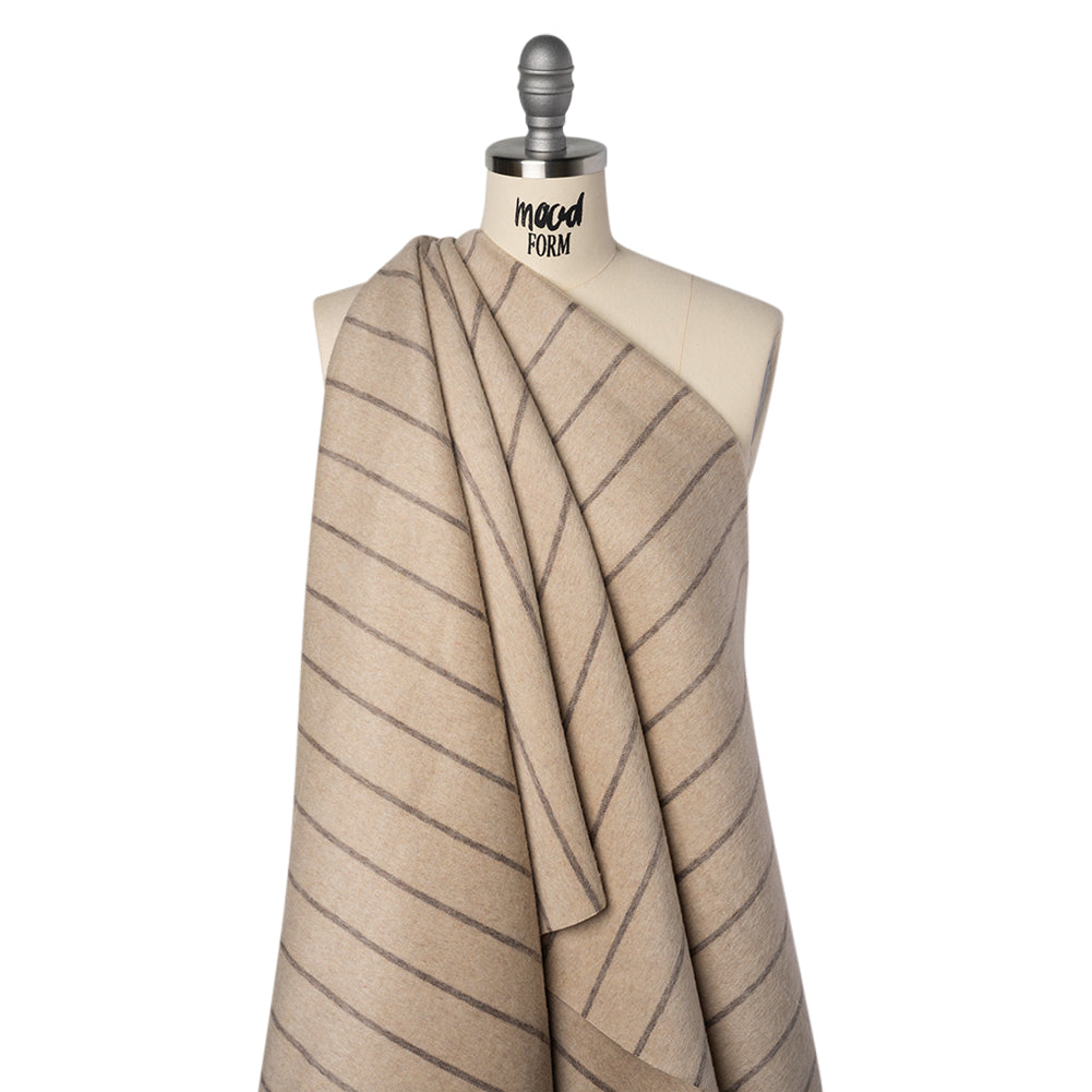 Brushed Wool Double Cloth Coating - Beige and Taupe Chalk Stripes - Deadstock Brushed Wool Double Cloth Coating - Beige and Taupe Chalk Stripes - Deadstock
