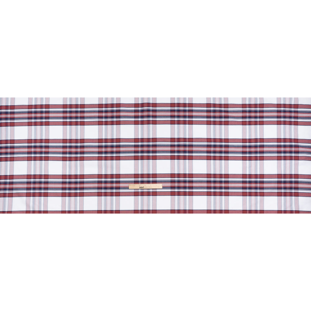 Cotton Oxford Shirting - White, Dark Blue and Wine Red Plaid - Deadstock - Full Cotton Oxford Shirting - White, Dark Blue and Wine Red Plaid - Deadstock - Full